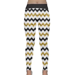 Black And Gold Glitters Zigzag Retro Pattern Golden Metallic Texture Classic Yoga Leggings