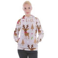 Christmas Seamless Pattern With Reindeer Women s Hooded Pullover by Vaneshart