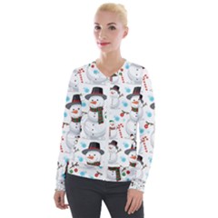 Christmas Snowman Seamless Pattern Velour Zip Up Jacket