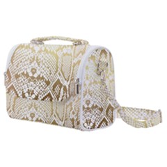 White And Gold Snakeskin Satchel Shoulder Bag by mccallacoulture