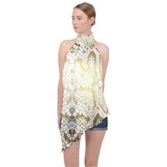 White And Gold Snakeskin Halter Asymmetric Satin Top by mccallacoulture