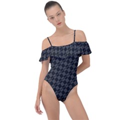 Damiers Abstrait Gris/noir Frill Detail One Piece Swimsuit by kcreatif