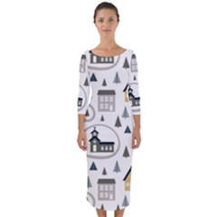 Abstract Seamless Pattern With Cute Houses Trees Road Quarter Sleeve Midi Bodycon Dress by Vaneshart