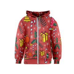 Colorful Funny Christmas Pattern Kids  Zipper Hoodie by Vaneshart