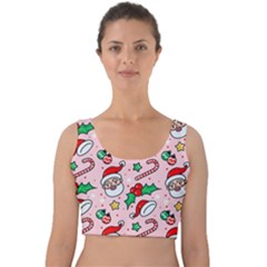 Colorful Funny Christmas Pattern Santa Claus Velvet Crop Top by Vaneshart