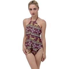 Beautiful Knitted Christmas Pattern Xmas Go With The Flow One Piece Swimsuit