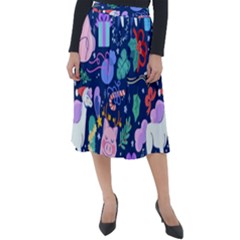 Colorful Funny Christmas Pattern Pig Animal Classic Velour Midi Skirt  by Vaneshart