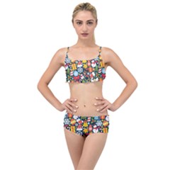 Colorful Pattern With Decorative Christmas Elements Layered Top Bikini Set by Vaneshart