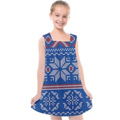 Beautiful Knitted Christmas Pattern Kids  Cross Back Dress by Vaneshart