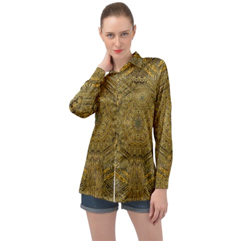 Golden Star And Starfall In The Sacred Starshine Long Sleeve Satin Shirt by pepitasart