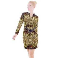 Fractal Flower Petals Gold Button Long Sleeve Dress by HermanTelo