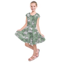 Green And White Textured Botanical Motif Manipulated Photo Kids  Short Sleeve Dress by dflcprintsclothing