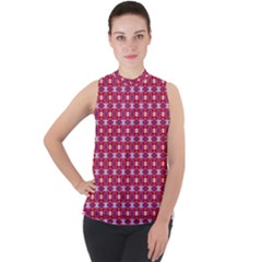 Df Magenta Rumor Mock Neck Chiffon Sleeveless Top by deformigo