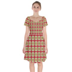 Df Hackberry Grid Short Sleeve Bardot Dress by deformigo