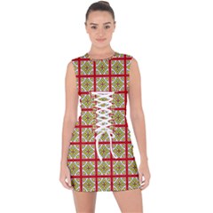 Df Hackberry Grid Lace Up Front Bodycon Dress by deformigo