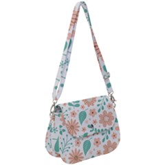 Pattern With Flowers Leaves Saddle Handbag