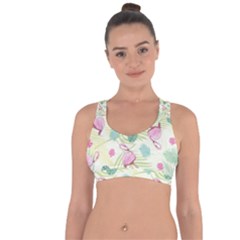 Beautiful Seamless Vector Tropical Pattern Background With Flamingo Hibiscus Cross String Back Sports Bra by Wegoenart