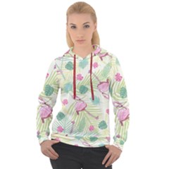 Beautiful Seamless Vector Tropical Pattern Background With Flamingo Hibiscus Women s Overhead Hoodie by Wegoenart