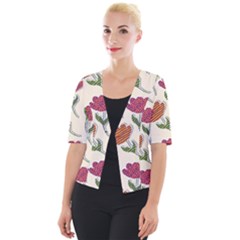 Pattern With Paper Tulips Cropped Button Cardigan by Wegoenart