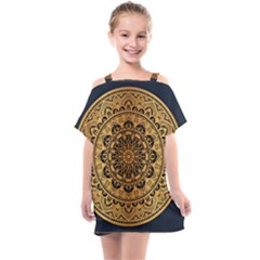 Luxury Mandala Background With Golden Arabesque Pattern Arabic Islamic East Style Premium Vector Kids  One Piece Chiffon Dress by Wegoenart