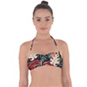 Fashionable Seamless Tropical Pattern With Bright Pink Yellow Plants Leaves Halter Bandeau Bikini Top View1