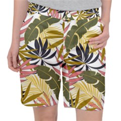 Fashionable Seamless Tropical Pattern With Bright Pink Green Flowers Pocket Shorts