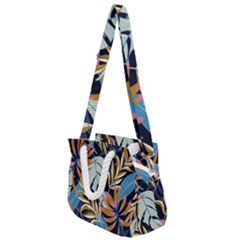 Original Seamless Tropical Pattern With Bright Blue Pink Flowers Rope Handles Shoulder Strap Bag by Wegoenart