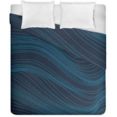 Abstract Glowing Blue Wave Lines Pattern With Particles Elements Dark Background Duvet Cover Double Side (california King Size) by Wegoenart