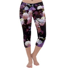 Purple Snowballs Capri Yoga Leggings by okhismakingart