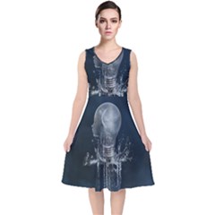 Awesome Light Bulb V-neck Midi Sleeveless Dress 