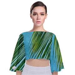 Tropical Palm Tie Back Butterfly Sleeve Chiffon Top by TheLazyPineapple