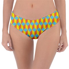 Cube Hexagon Pattern Yellow Blue Reversible Classic Bikini Bottoms by Vaneshart