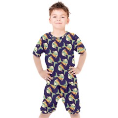 Fish Background Abstract Animal Kids  Tee And Shorts Set by Vaneshart