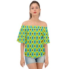 Pattern Tiles Square Design Modern Off Shoulder Short Sleeve Top