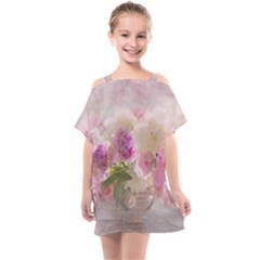 Nature Landscape Flowers Peonie Kids  One Piece Chiffon Dress by Vaneshart