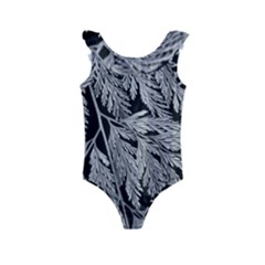 Fern Leaves Foliage Black And White Kids  Frill Swimsuit by Vaneshart