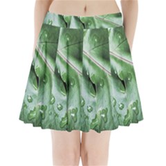 Green Wet Rain Water Drops Plant Pleated Mini Skirt by Vaneshart