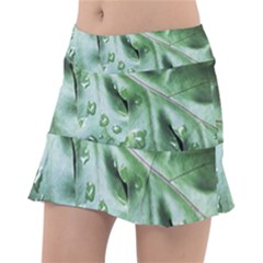 Green Wet Rain Water Drops Plant Tennis Skorts by Vaneshart