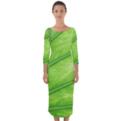 Green Bright Digital Manipulation Quarter Sleeve Midi Bodycon Dress by Vaneshart