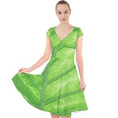 Green Bright Digital Manipulation Cap Sleeve Front Wrap Midi Dress by Vaneshart