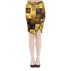 I Love Art Deco Typographic Motif Collage Print Midi Wrap Pencil Skirt