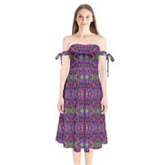 Abstract-s-3 Shoulder Tie Bardot Midi Dress by ArtworkByPatrick