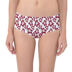 Cute Flowers - Carmine Red White Mid-waist Bikini Bottoms by FashionBoulevard