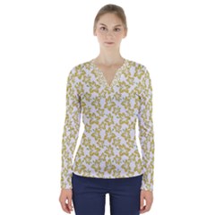 Cute Flowers - Ceylon Yellow V-neck Long Sleeve Top by FashionBoulevard