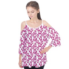 Cute Flowers - Peacock Pink White Flutter Tees