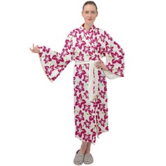 Cute Flowers - Peacock Pink White Maxi Velour Kimono