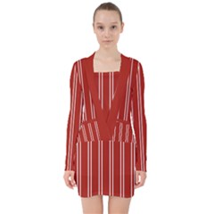 Nice Stripes - Apple Red V-neck Bodycon Long Sleeve Dress by FashionBoulevard