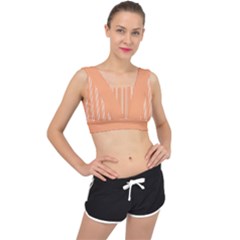 Nice Stripes - Cantaloupe Orange V-back Sports Bra by FashionBoulevard