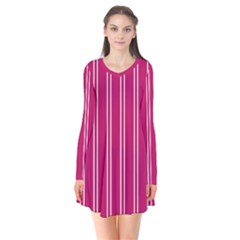 Nice Stripes - Peacock Pink Long Sleeve V-neck Flare Dress by FashionBoulevard