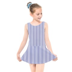 Nice Stripes - Silver Grey Kids  Skater Dress Swimsuit by FashionBoulevard